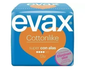 Compresas Higienicas Femeninas Evax Cottonlike Super Con Alas 12 Compresas