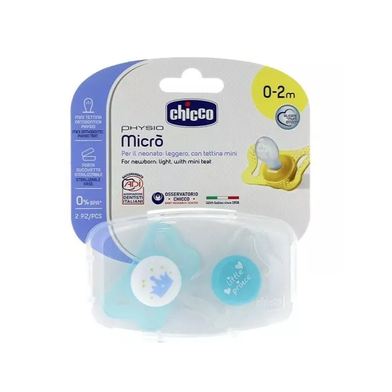 Chupete Silicona Chicco Physio Micro 0-2 M Azul 2 Chupetes