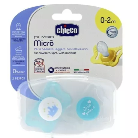 Chupete Silicona Chicco Physio Micro 0-2 M Azul 2 Chupetes