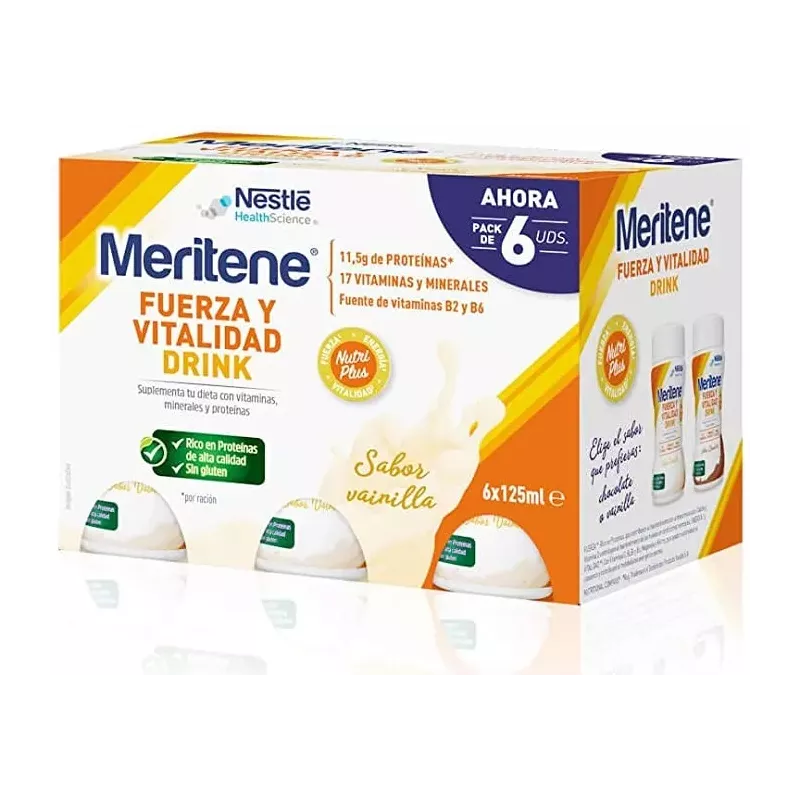 MERITENE FUERZA Y VITALIDAD DRINK  6 UNIDADES 125 ML PACK SABOR VAINILLA