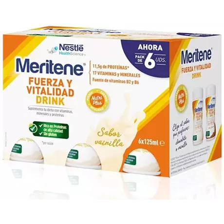 MERITENE FUERZA Y VITALIDAD DRINK  6 UNIDADES 125 ML PACK SABOR VAINILLA