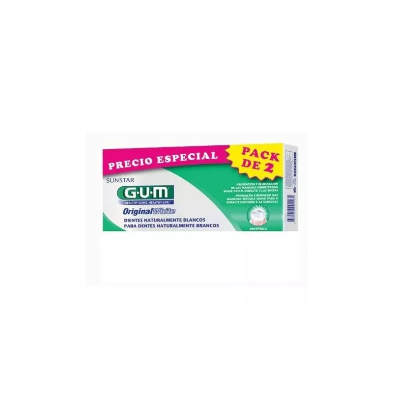 GUM ORIGINAL WHITE PASTA DENTAL  2 TUBOS 75 ML