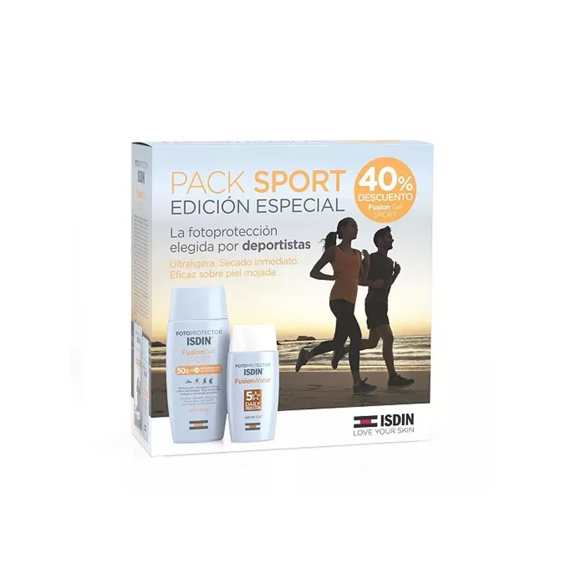 PACK SPORT FOTOPROTECTOR ISDIN FUSION SPF50+  GEL 1 ENVASE 100 ML + WATER 1 ENVASE 50 ML