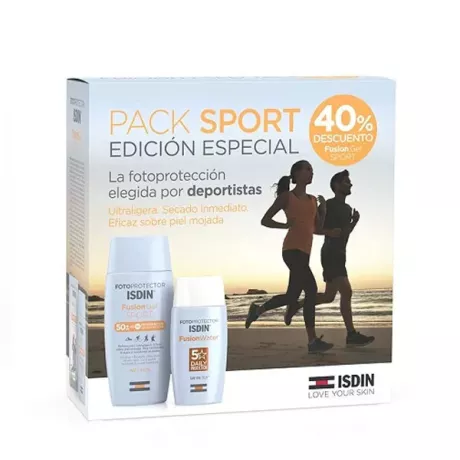 PACK SPORT FOTOPROTECTOR ISDIN FUSION SPF50+  GEL 1 ENVASE 100 ML + WATER 1 ENVASE 50 ML