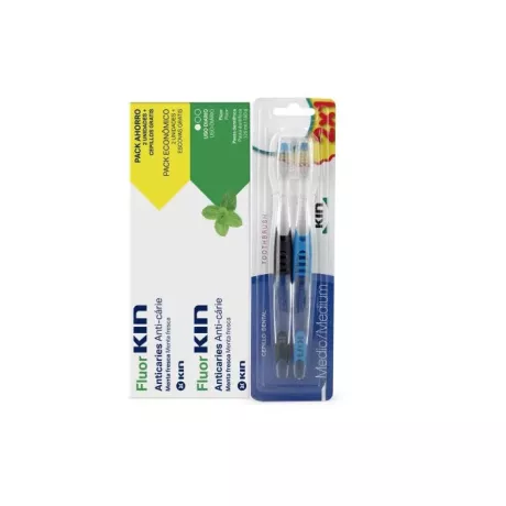 Fluor Kin Anticaries Pasta Dentifrica  2 Envase  125 Ml Sabor Menta Fresca + Cepillo Mediano