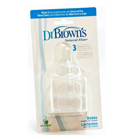 TETINA SILICONA BOCA ANCHA OPTIONS+ NIVEL 2 DR BROWN´S NATURAL FLOW + 3 MESES 2 UNIDADES