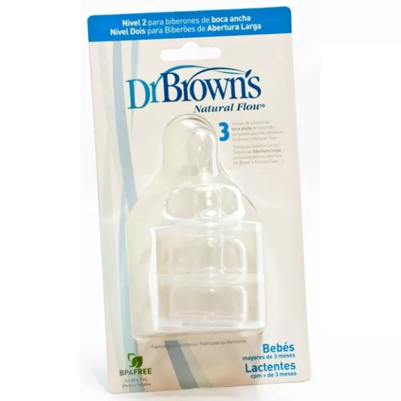 TETINA SILICONA BOCA ANCHA OPTIONS+ NIVEL 3 DR BROWN´S NATURAL FLOW + 6 MESES 2 UNIDADES
